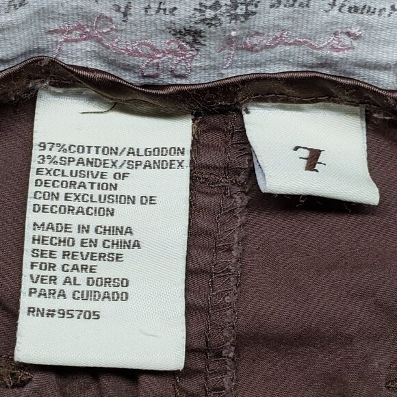 Plugg Jeans Capri Pants Womens 7 Dark Brown Cargo Pockets Button Zip Low Rise - Picture 5 of 10